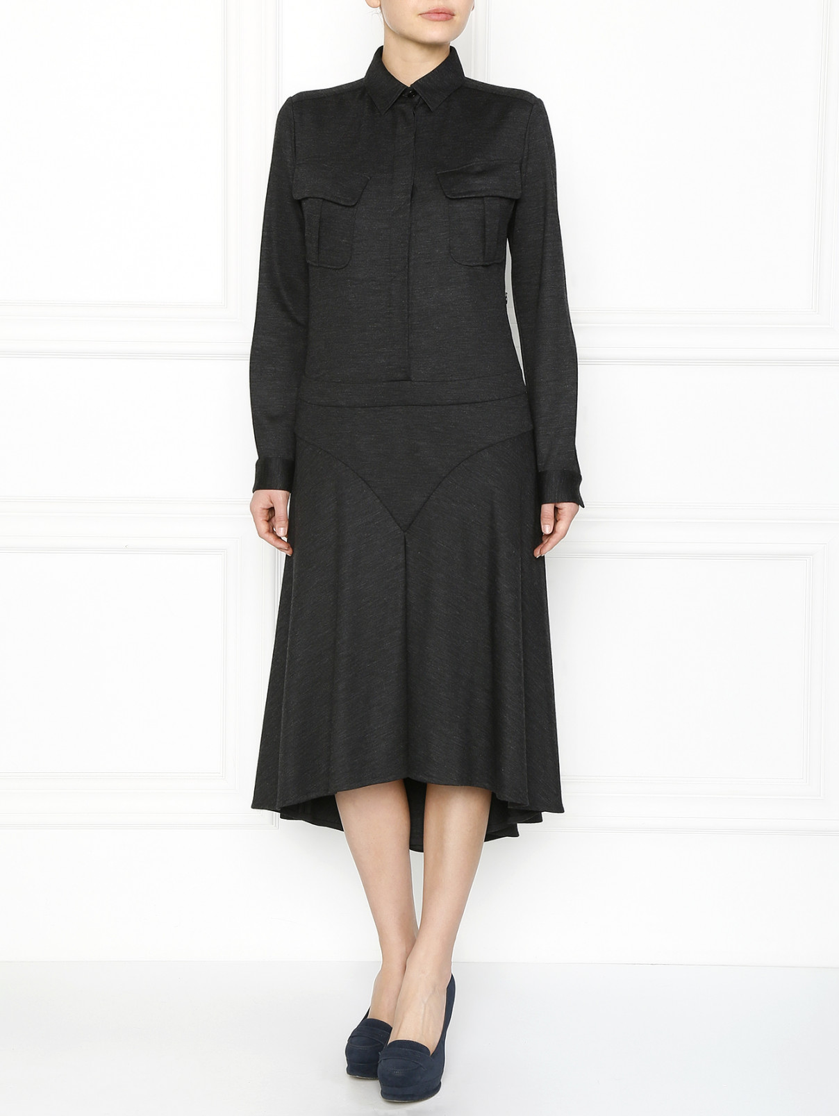 Платье-миди с накладными карманами Barbara Bui  –  Модель Общий вид  – Цвет:  Серый