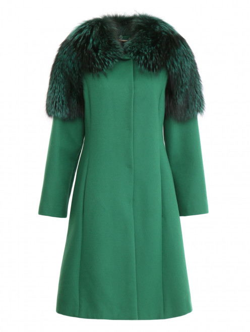 Пальто из шерсти декорированное на рукавах и вороте мехом лисы Alberta Ferretti - Общий вид