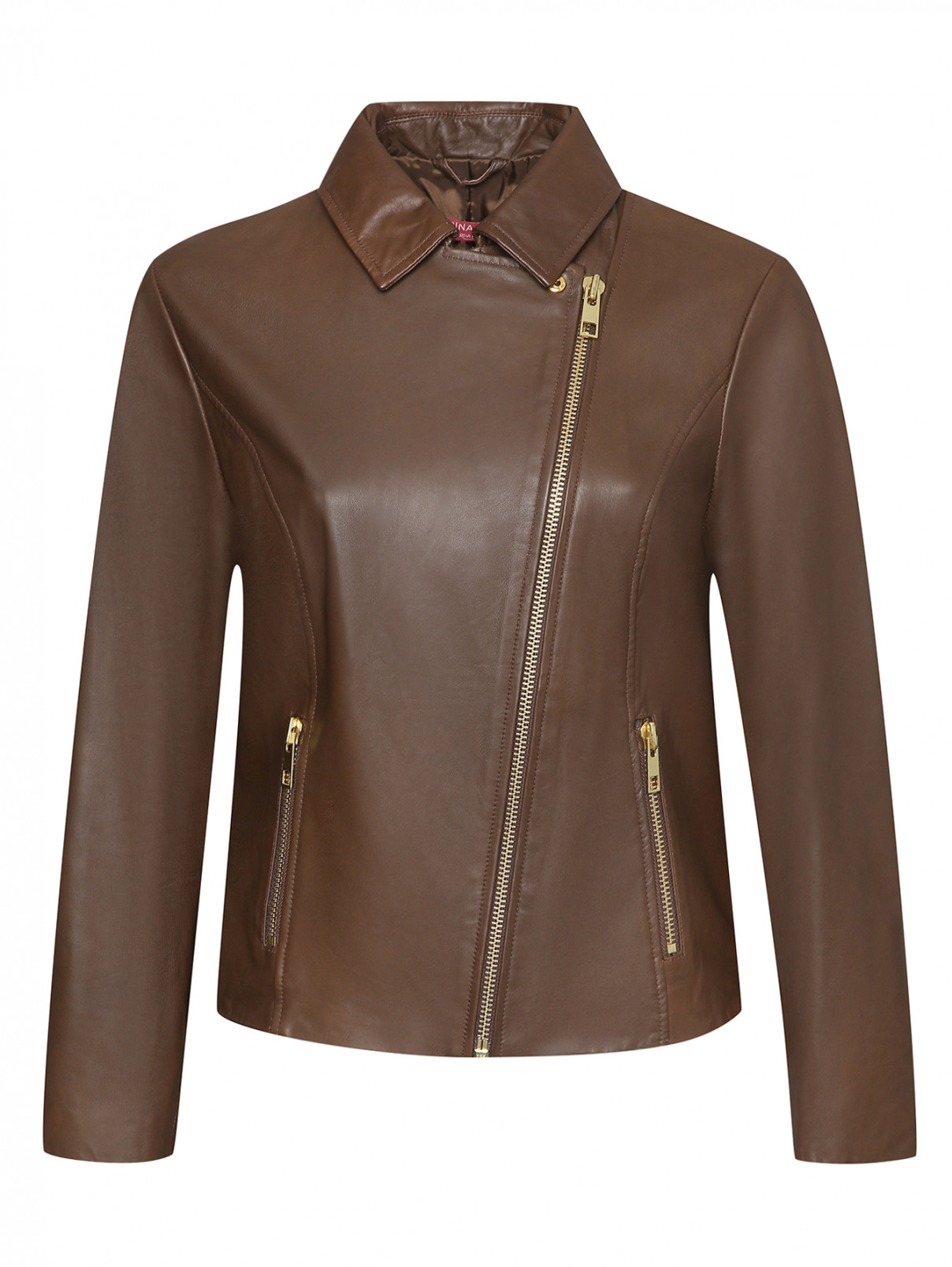 Куртка из кожи на молнии Marina Rinaldi  –  Общий вид  – Цвет:  Коричневый