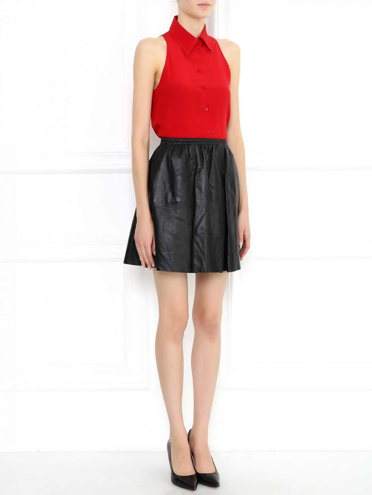 Блуза из шелка без рукавов Moschino  –  Модель Общий вид  – Цвет:  Красный