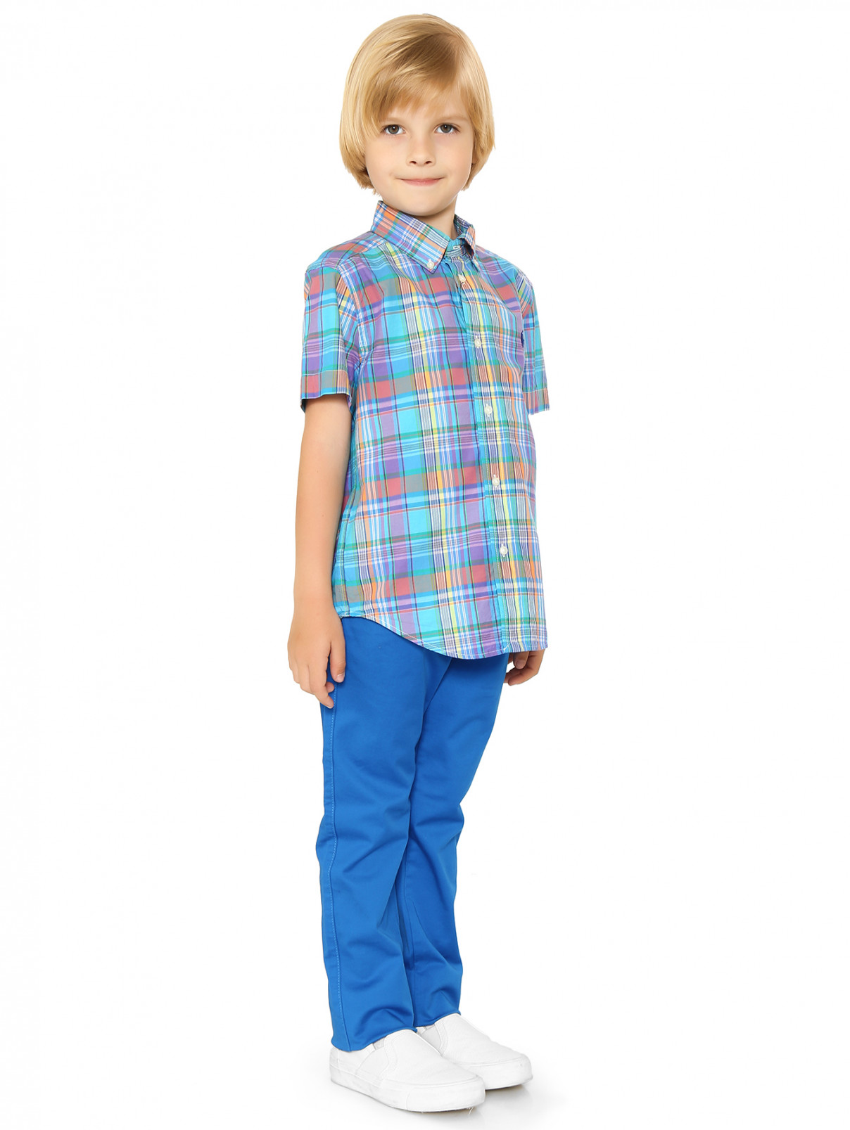 Брюки из хлопка с карманами Armani Junior  –  Модель Общий вид  – Цвет:  Синий
