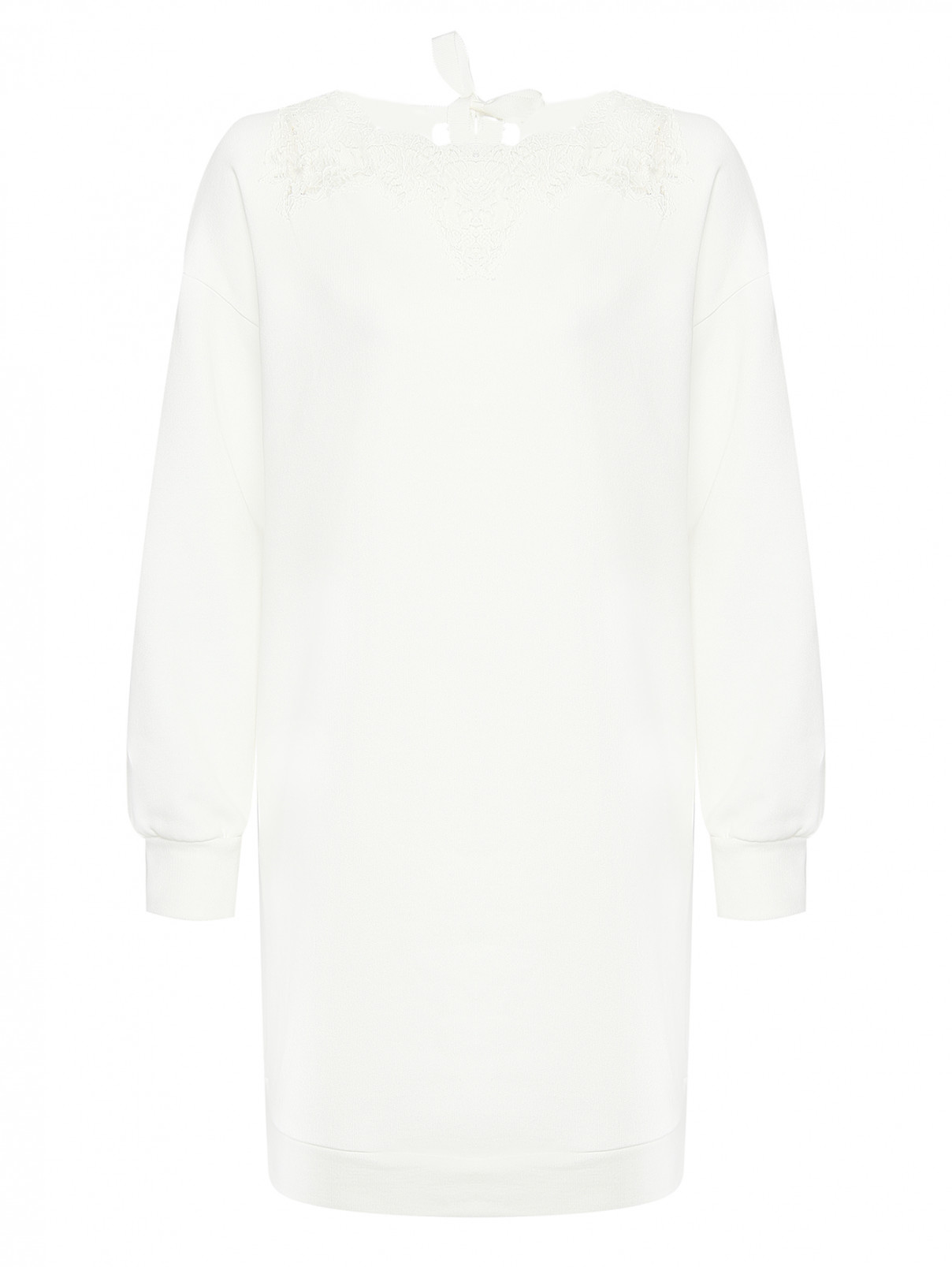 Платье из хлопка с кружевной отделкой Ermanno Firenze  –  Общий вид  – Цвет:  Белый