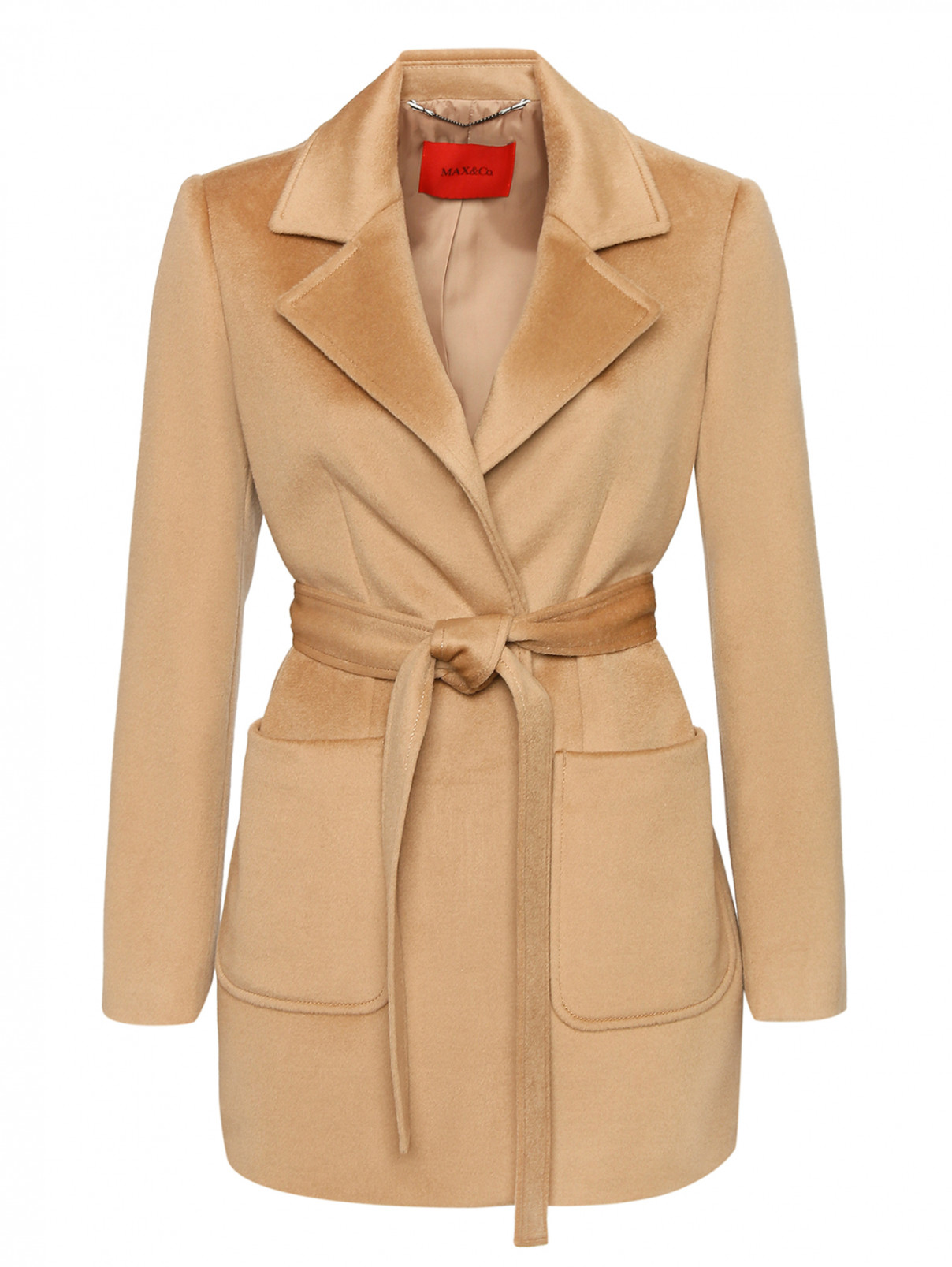 Укороченное пальто из шерсти с поясом Max&Co  –  Общий вид  – Цвет:  Бежевый