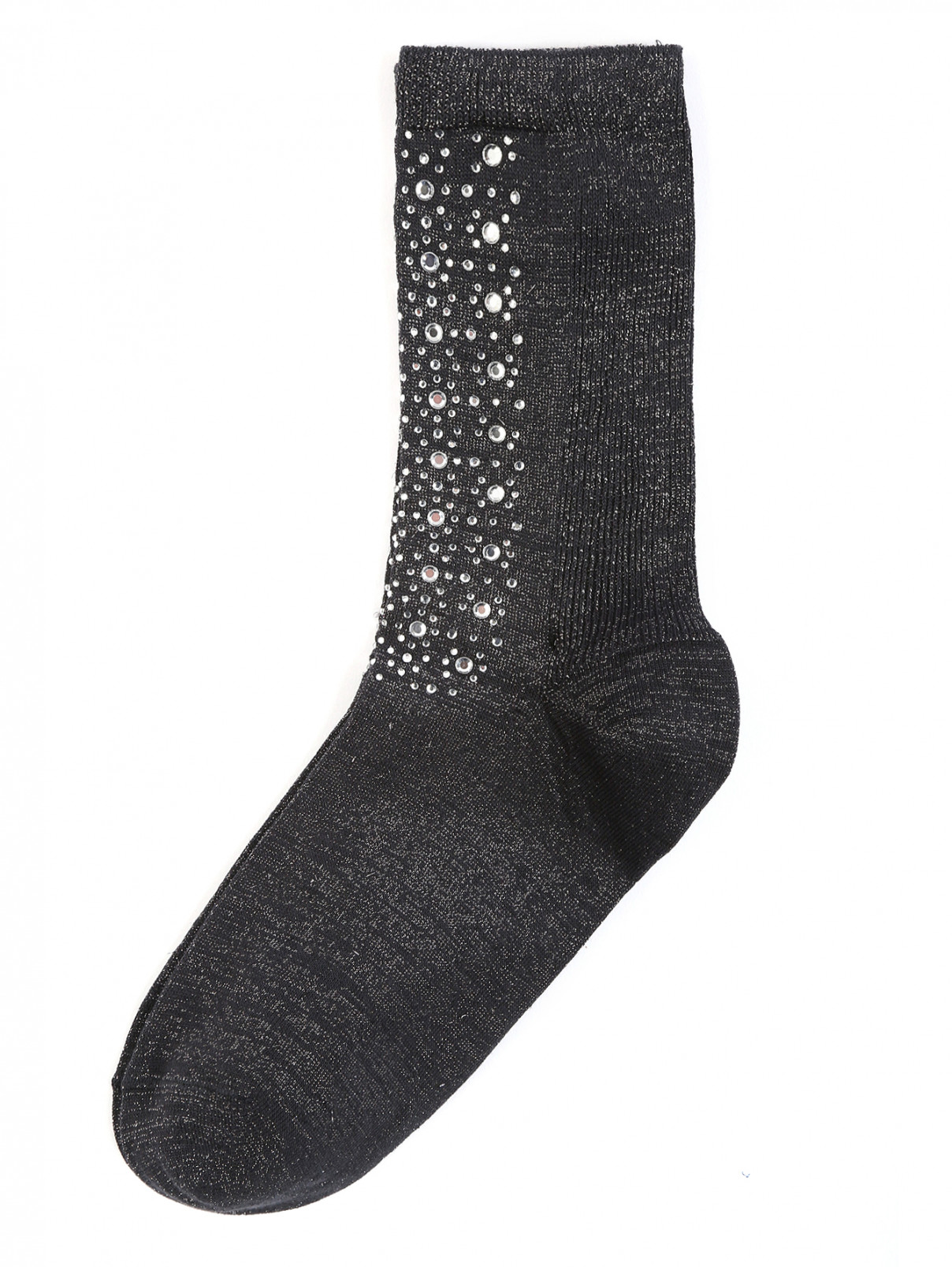 Носки из хлопка декорированные стразами ALTO MILANO  –  Общий вид  – Цвет:  Серый