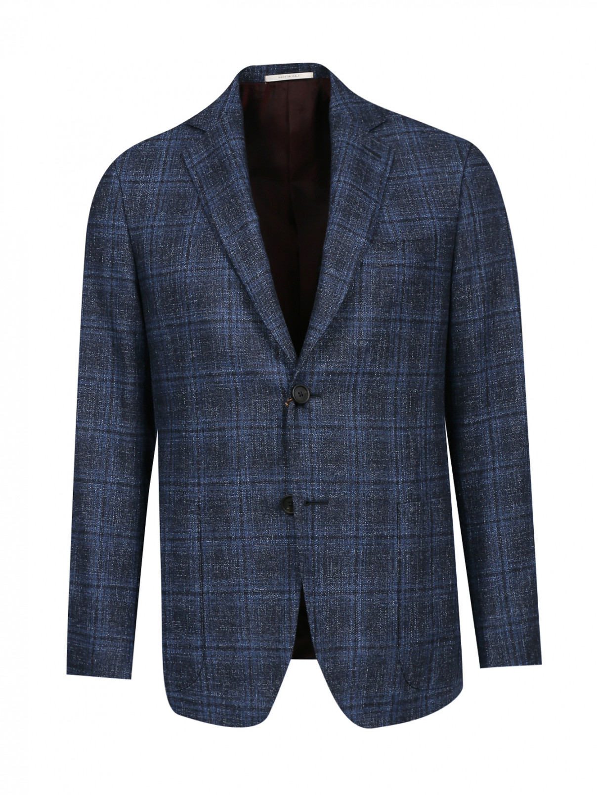 Пиджак однобортный из хлопка и шерсти с узором "клетка" Pal Zileri  –  Общий вид  – Цвет:  Синий