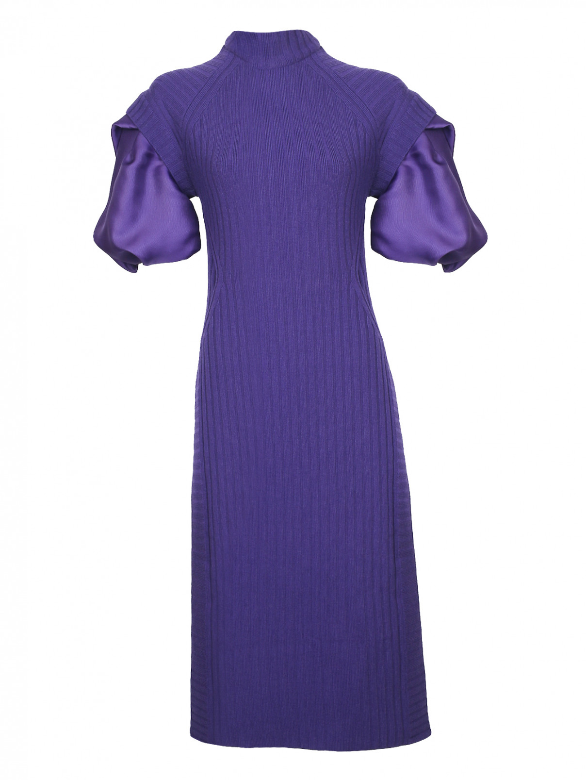 Платье-миди из шерсти с короткими рукавами Alberta Ferretti  –  Общий вид  – Цвет:  Фиолетовый