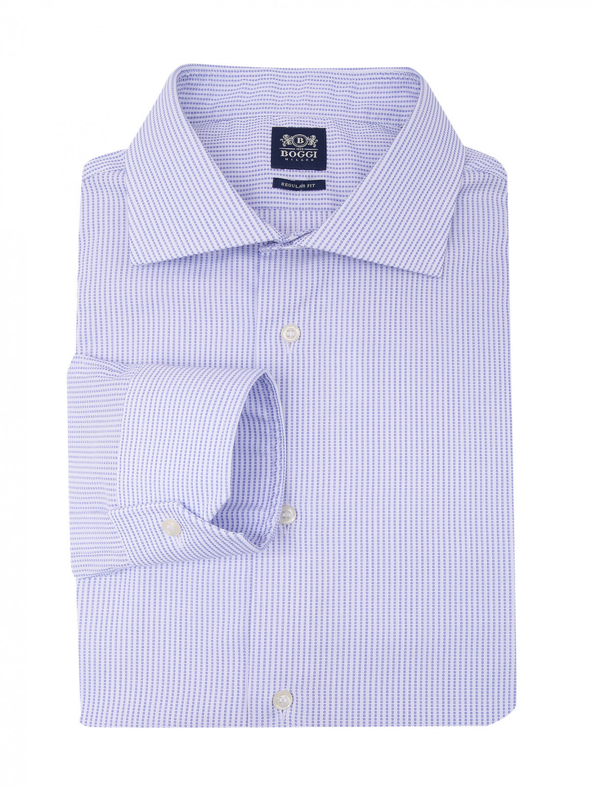 Рубашка из хлопка с узором Boggi  –  Общий вид  – Цвет:  Синий