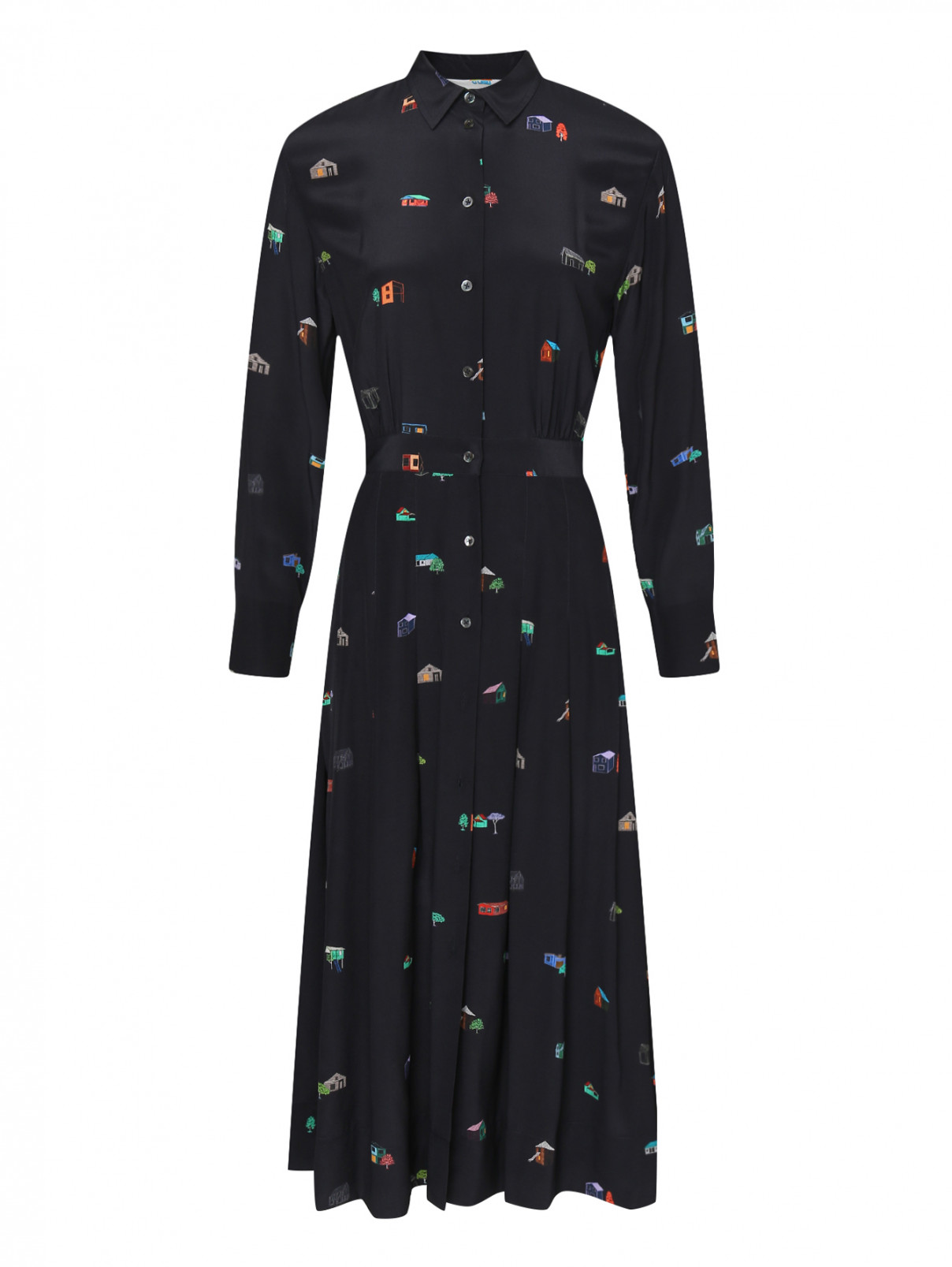 Платье миди  шелковое с принтом Paul Smith  –  Общий вид  – Цвет:  Синий