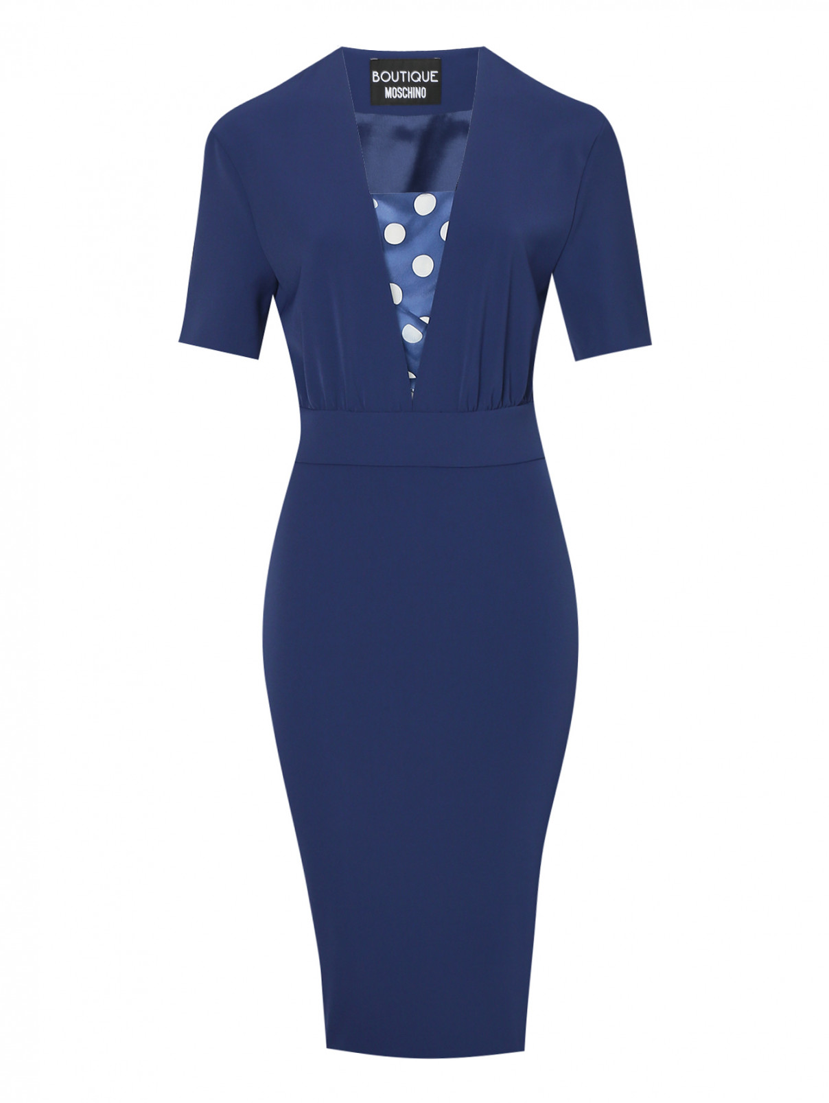 Платье однотонное с коротким рукавом Moschino Boutique  –  Общий вид  – Цвет:  Синий
