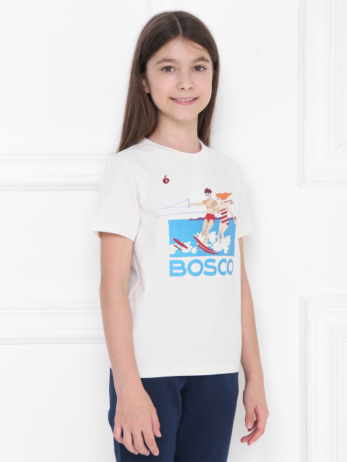 Футболка из хлопка с принтом BOSCO - МодельВерхНиз
