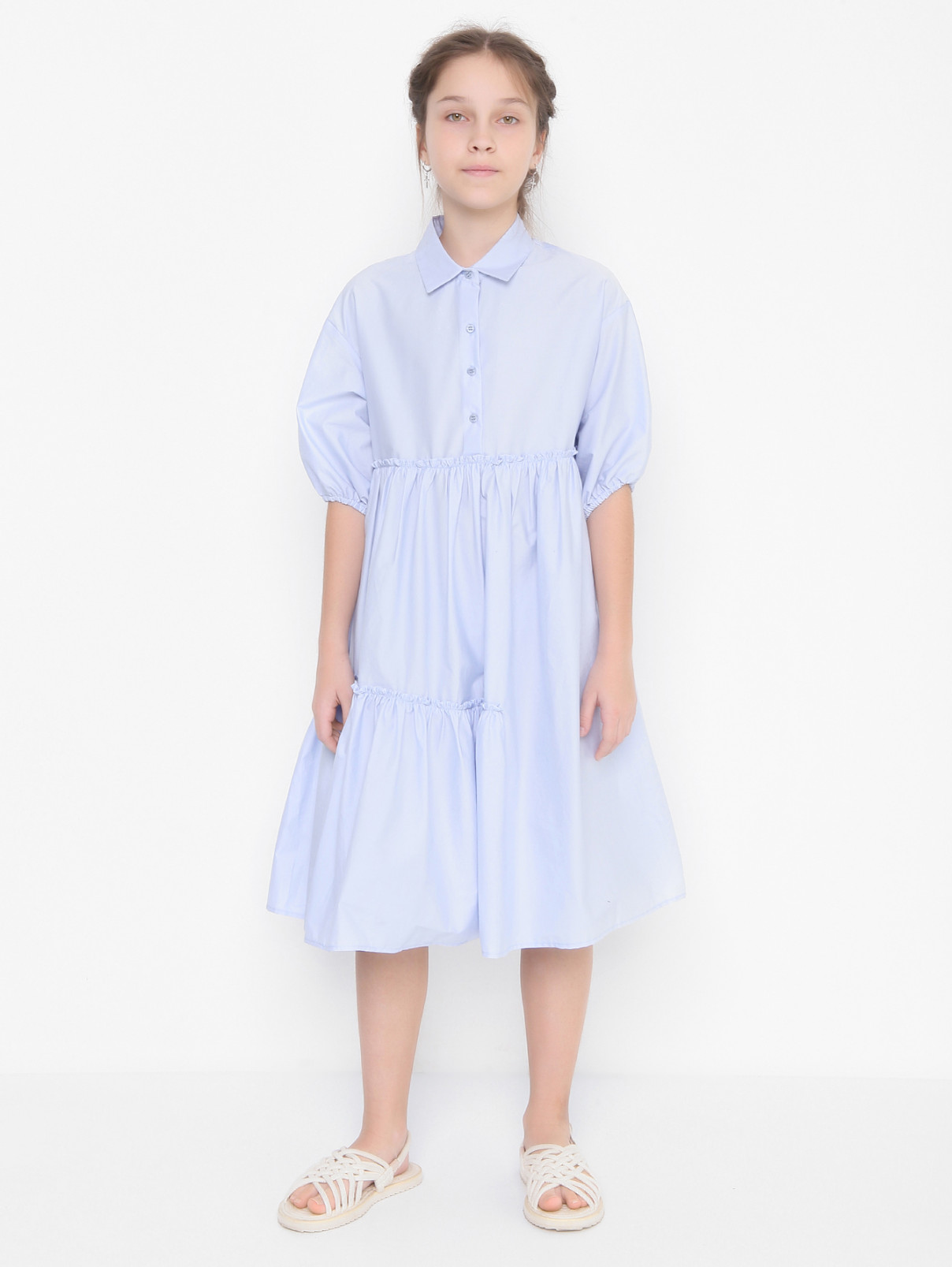 Платье из хлопка с пуговицами Il Gufo  –  МодельОбщийВид  – Цвет:  Синий