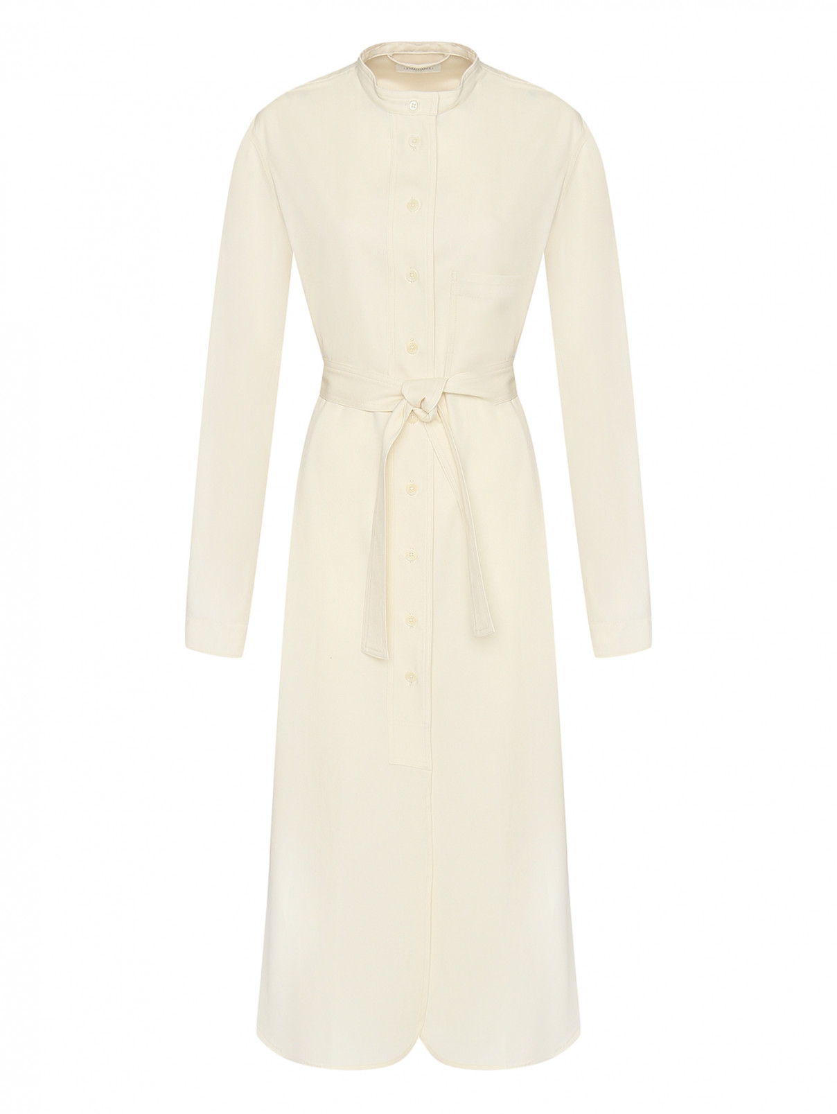 Платье-миди из шерсти с поясом Lemaire  –  Общий вид  – Цвет:  Белый