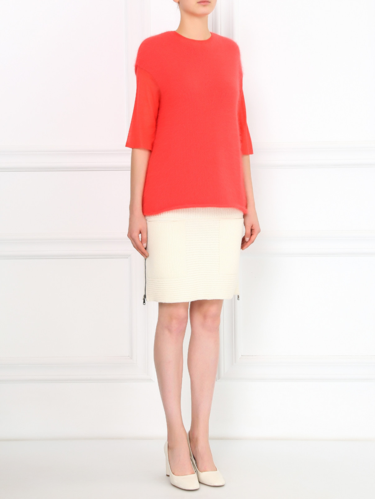 Трикотажная юбка из шерсти и кашемира с накладными карманами Aimo Richly  –  Модель Общий вид  – Цвет:  Бежевый