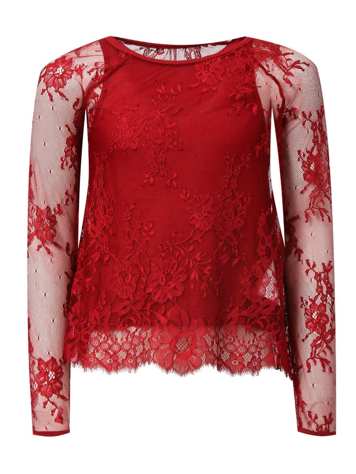 Блуза кружевная с трикотажным топом Ermanno Scervino Junior  –  Общий вид  – Цвет:  Красный