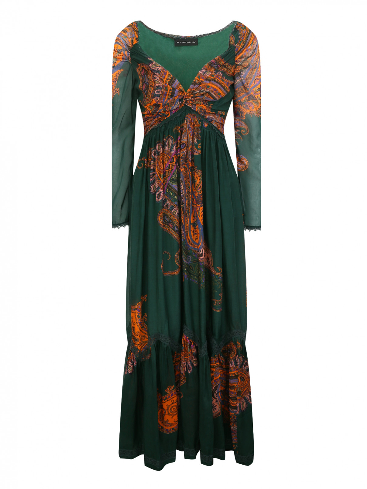 Платье из хлопка и шелка с узором "пейсли" Etro  –  Общий вид  – Цвет:  Зеленый