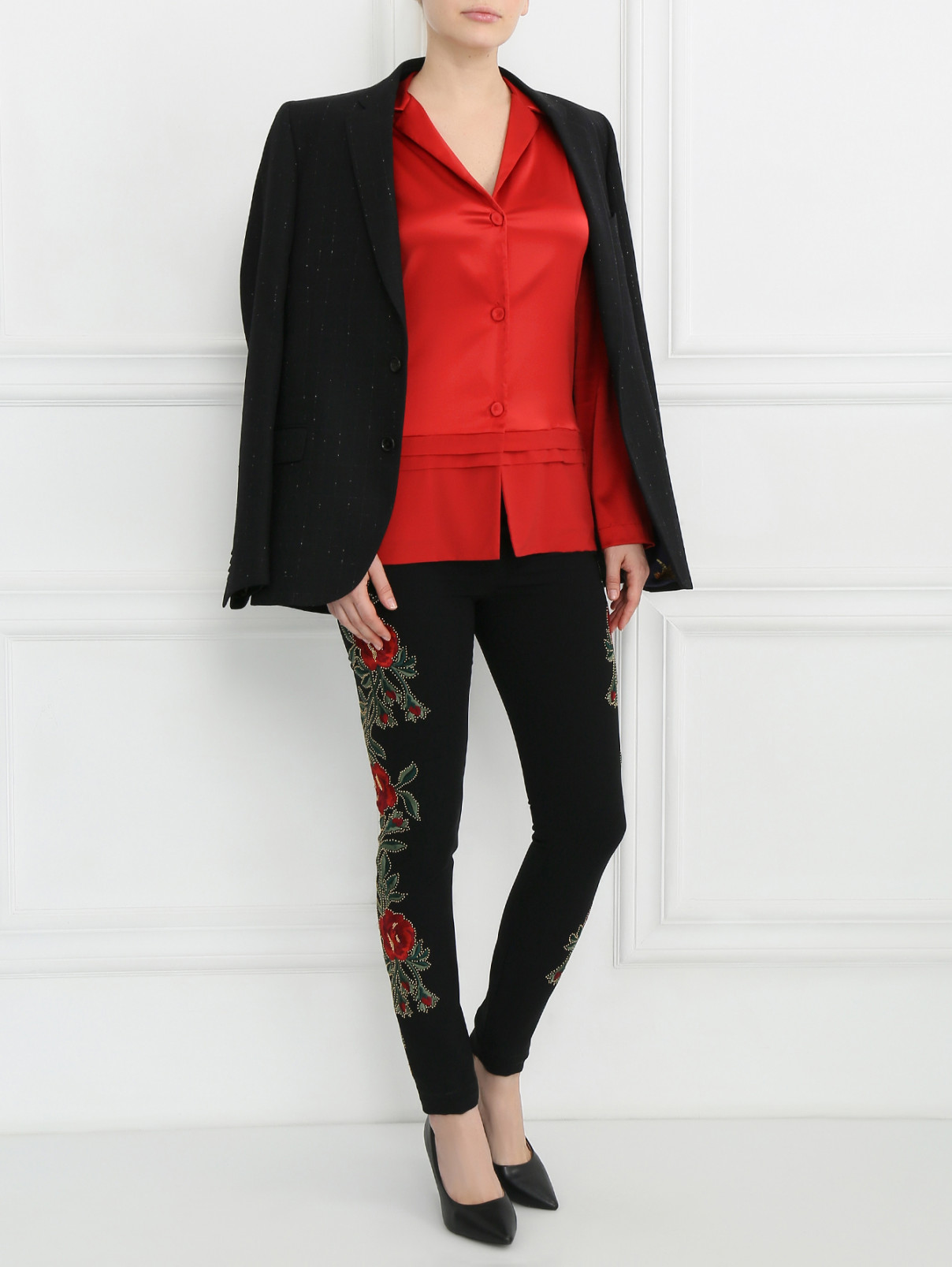 Узкие брюки с декоративной отделкой Moschino  –  Модель Общий вид  – Цвет:  Черный
