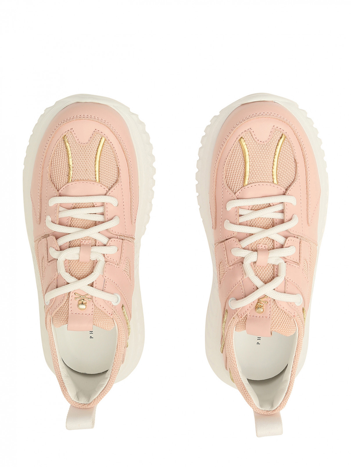 Кроссовки на шнуровке с логотипом Philipp Plein  –  Обтравка3  – Цвет:  Розовый