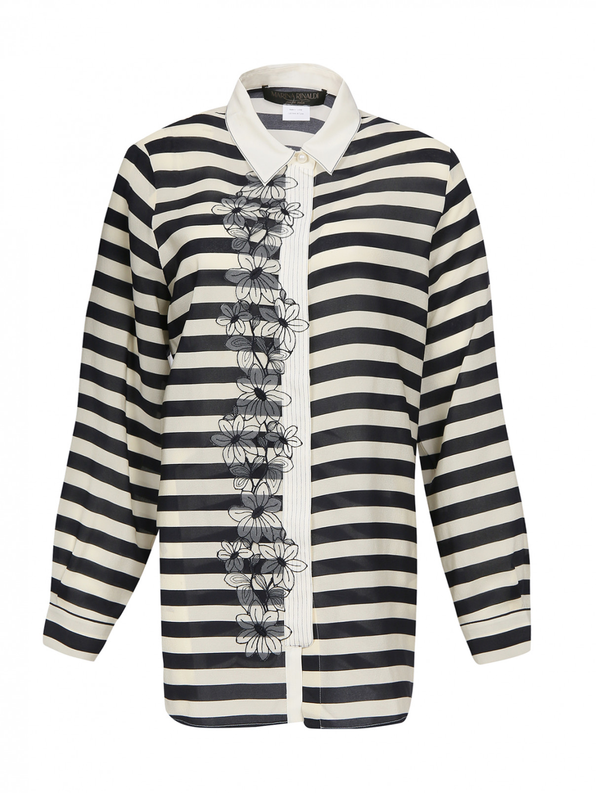 Блуза из шелка с узором "полоска" с аппликацией Marina Rinaldi  –  Общий вид  – Цвет:  Узор