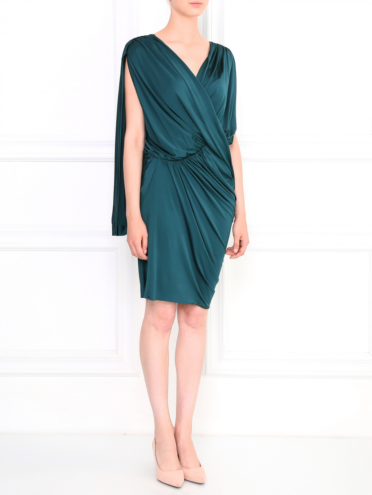 Платье с драпировкой Greta Constantine  –  Модель Общий вид  – Цвет:  Зеленый