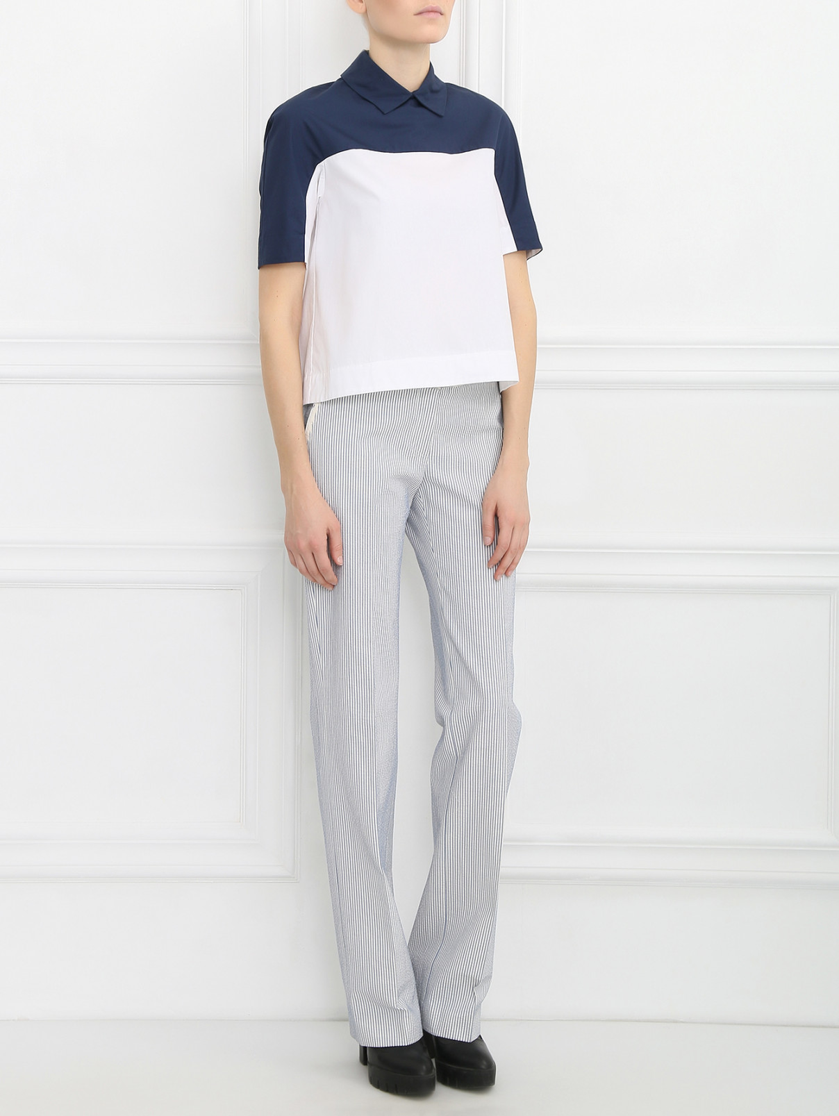 Блуза из хлопка с контрастной вставкой Isola Marras  –  Модель Общий вид  – Цвет:  Белый