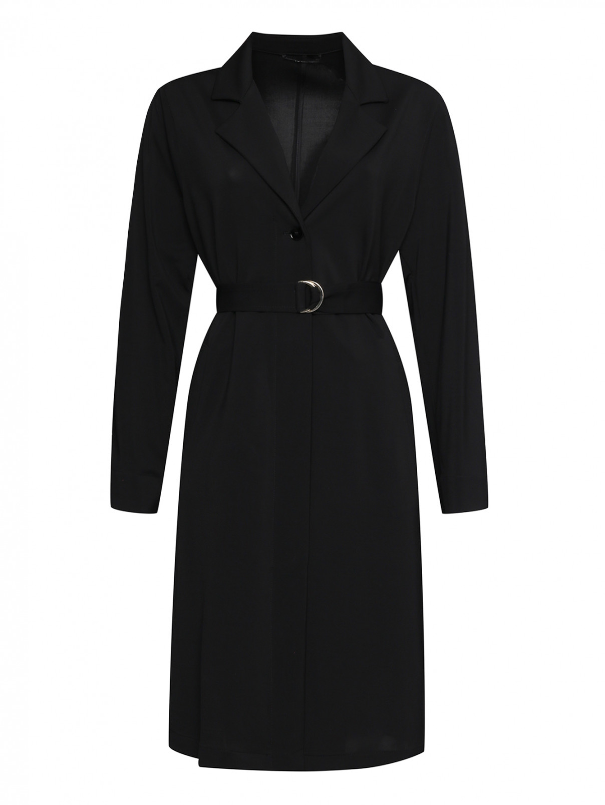 Трикотажное пальто из вискозы с карманами Marina Rinaldi  –  Общий вид  – Цвет:  Черный