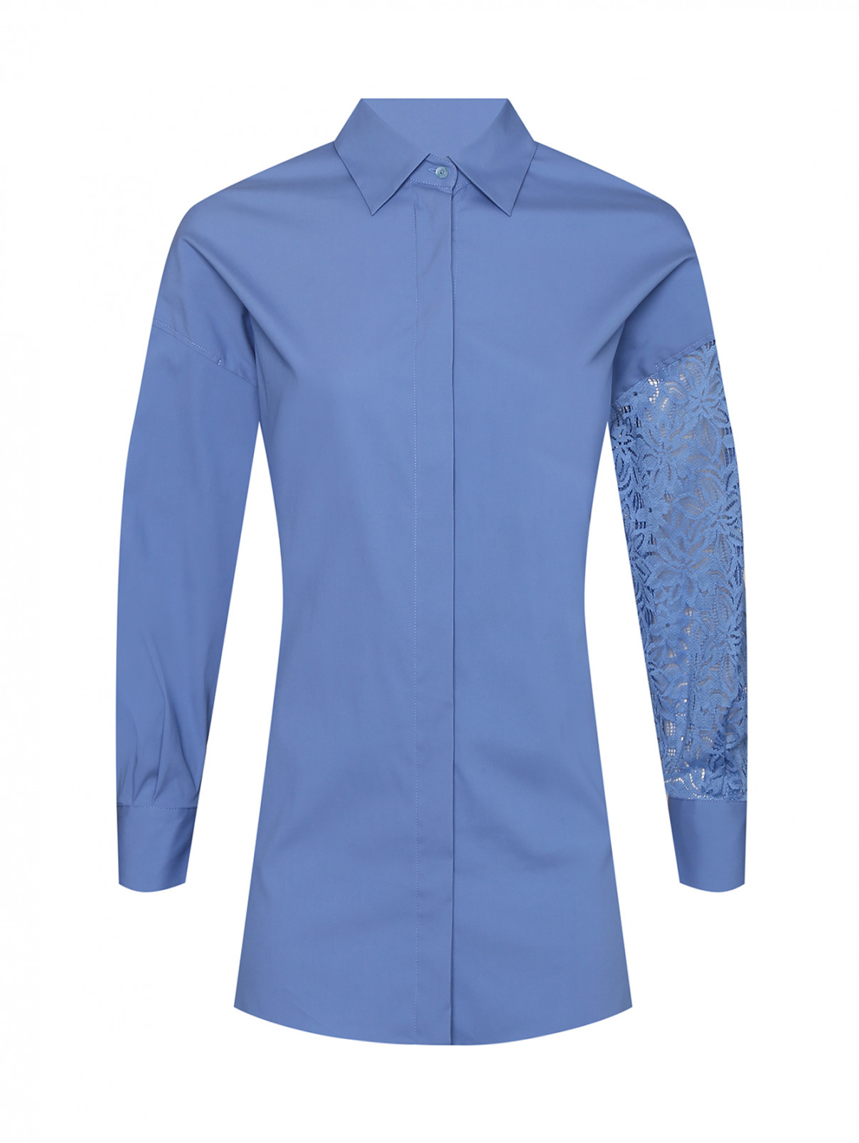 Рубашка из смешанного хлопка с кружевной отделкой Max Mara  –  Общий вид  – Цвет:  Синий