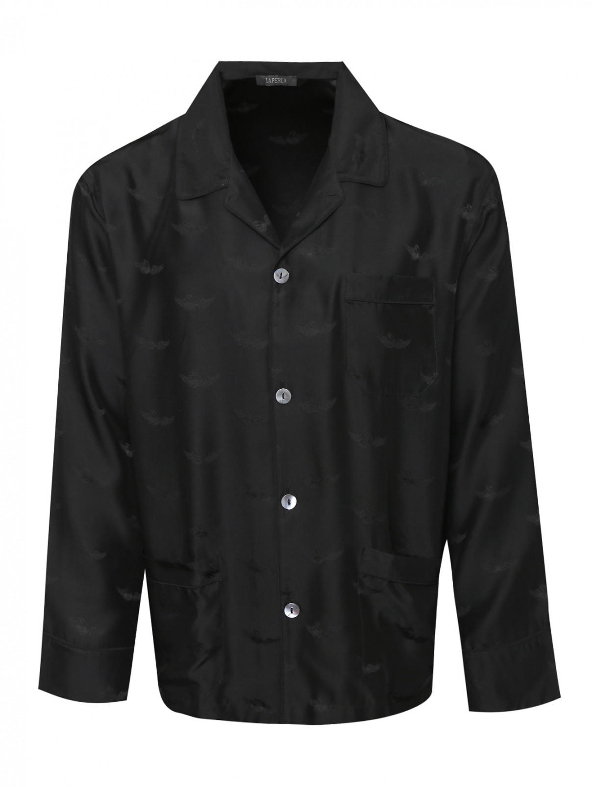 Рубашка из шелка с узором Nero Perla  –  Общий вид  – Цвет:  Черный