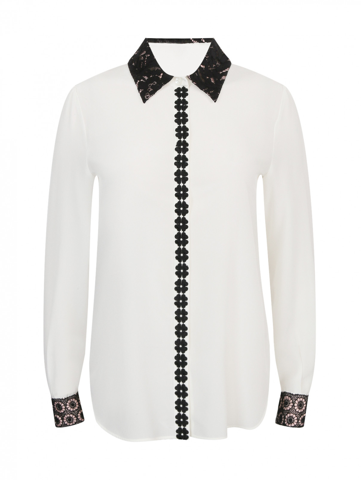 Рубашка из шелка с отделкой Moschino Boutique  –  Общий вид  – Цвет:  Белый