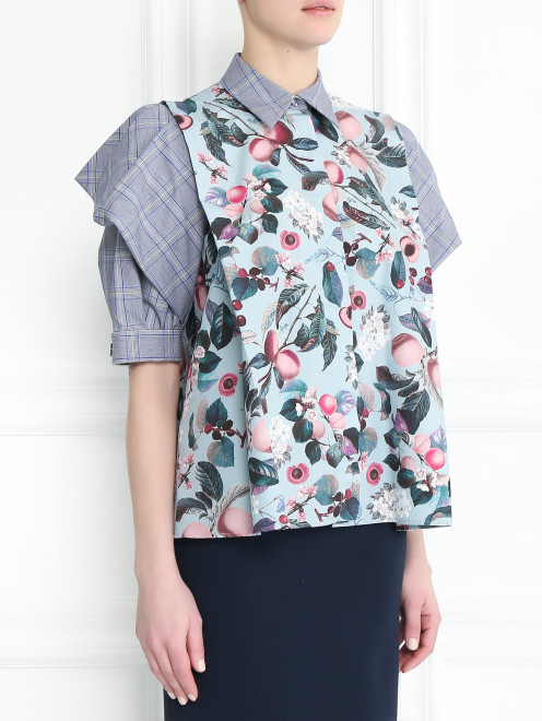 Блуза из хлопка с узором и контрастной отделкой - МодельВерхНиз