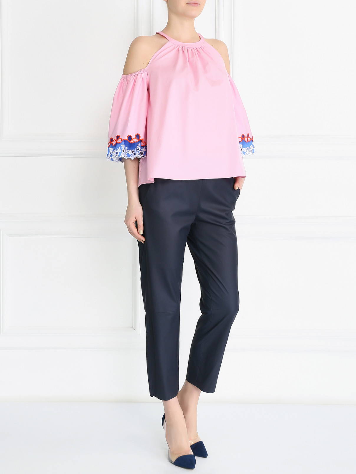 Укороченная блуза из хлопка с контрастной отделкой Peter Pilotto  –  Модель Общий вид  – Цвет:  Розовый