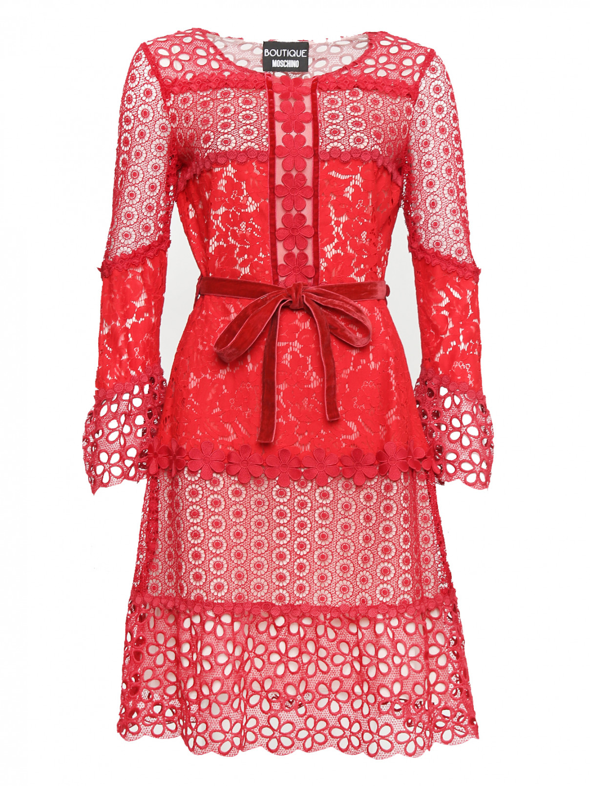 Платье-миди из кружева BOUTIQUE MOSCHINO  –  Общий вид  – Цвет:  Красный