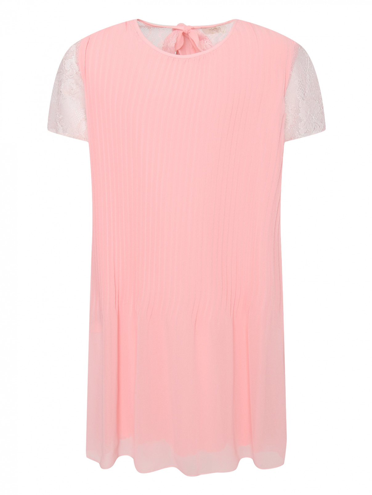 Платье плиссированное с кружевом Aletta Couture  –  Общий вид  – Цвет:  Розовый