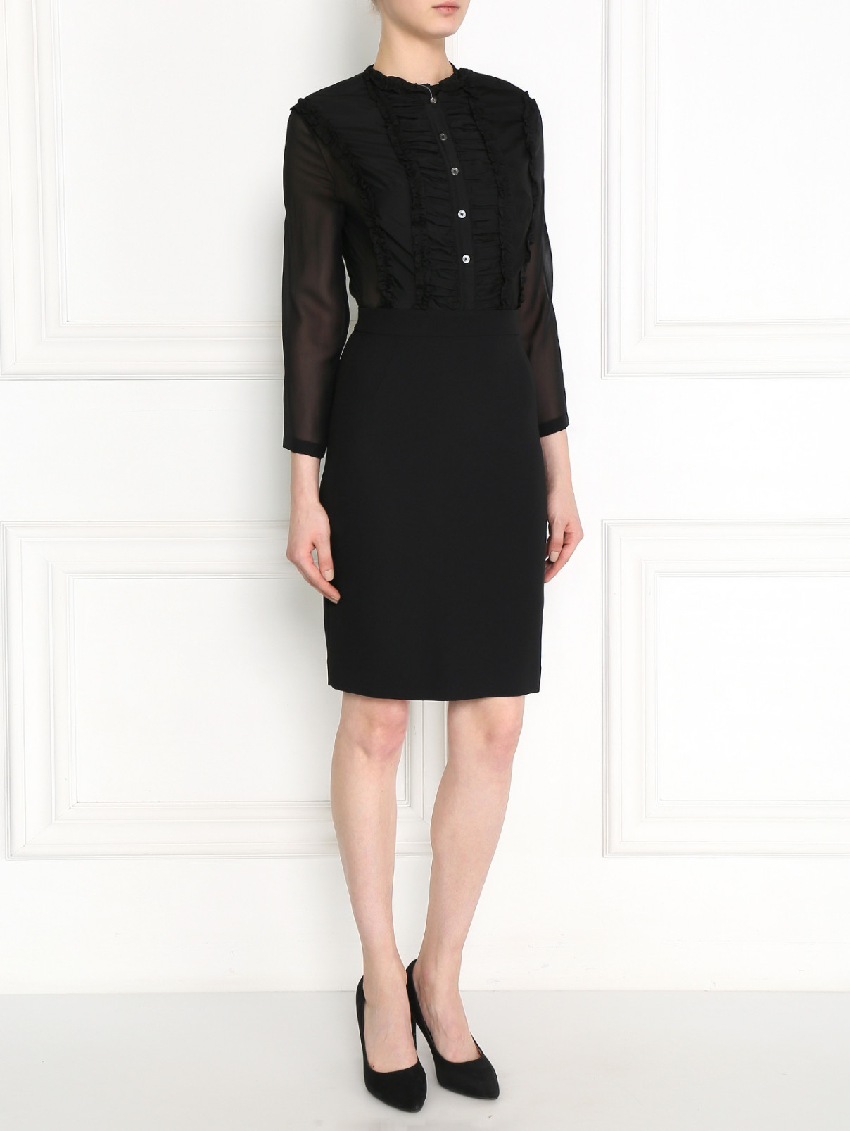 Платье-миди с длинными рукавами Paul Smith  –  Модель Общий вид  – Цвет:  Черный