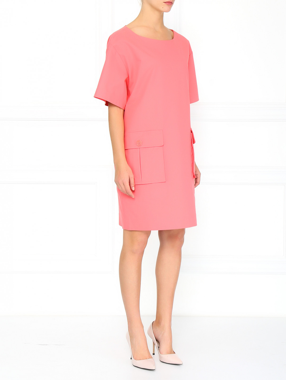 Хлопковое платье с накладными карманами Moschino  –  Модель Общий вид  – Цвет:  Красный