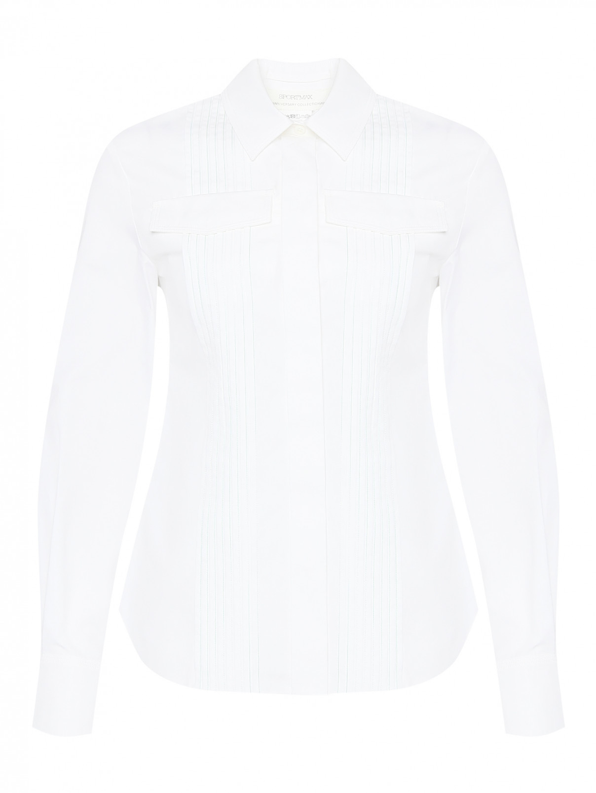 Рубашка из хлопка с контрастной отстрочкой Sportmax  –  Общий вид  – Цвет:  Белый