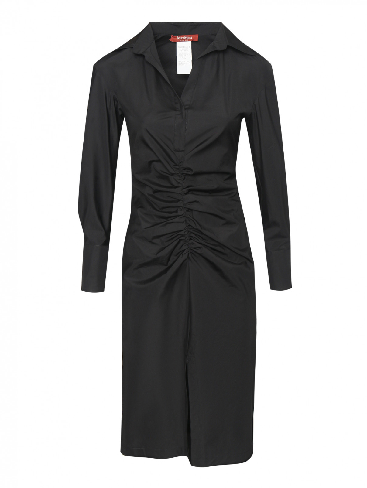 Платье из хлопка со сборкой Max Mara  –  Общий вид  – Цвет:  Черный