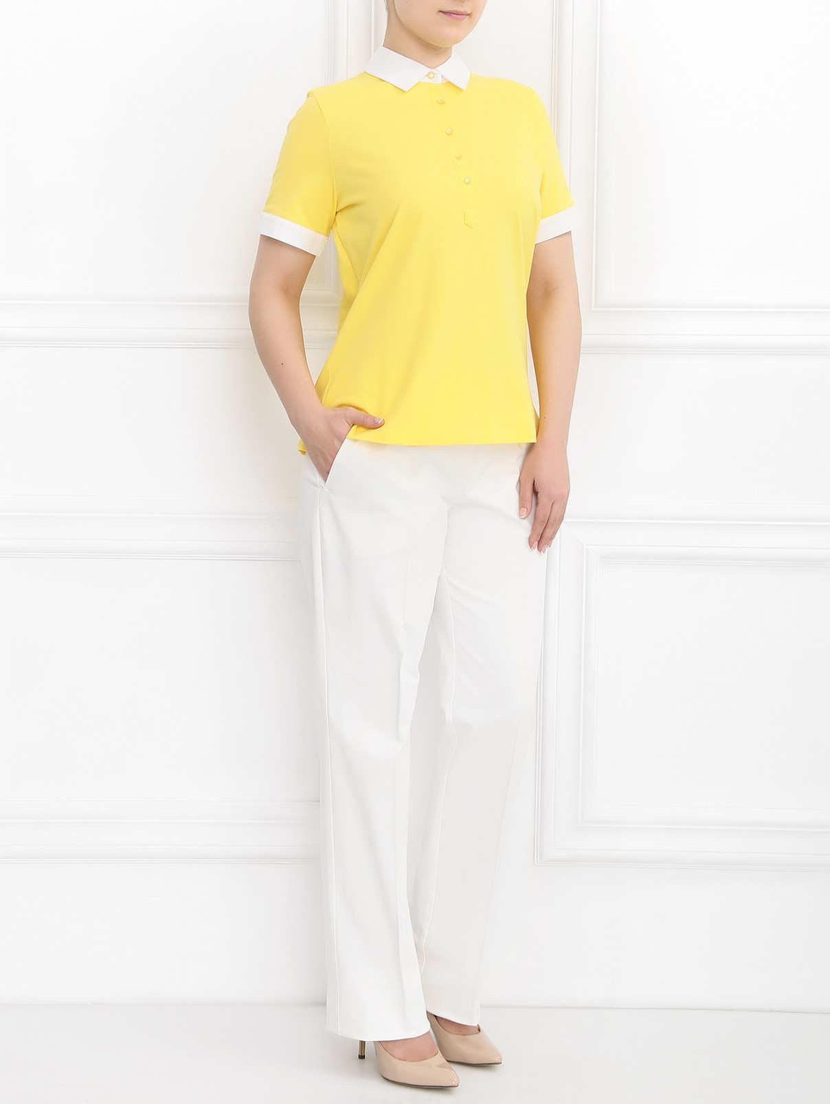 Поло из хлопка с контрастными вставками Marina Sport  –  Модель Общий вид  – Цвет:  Желтый