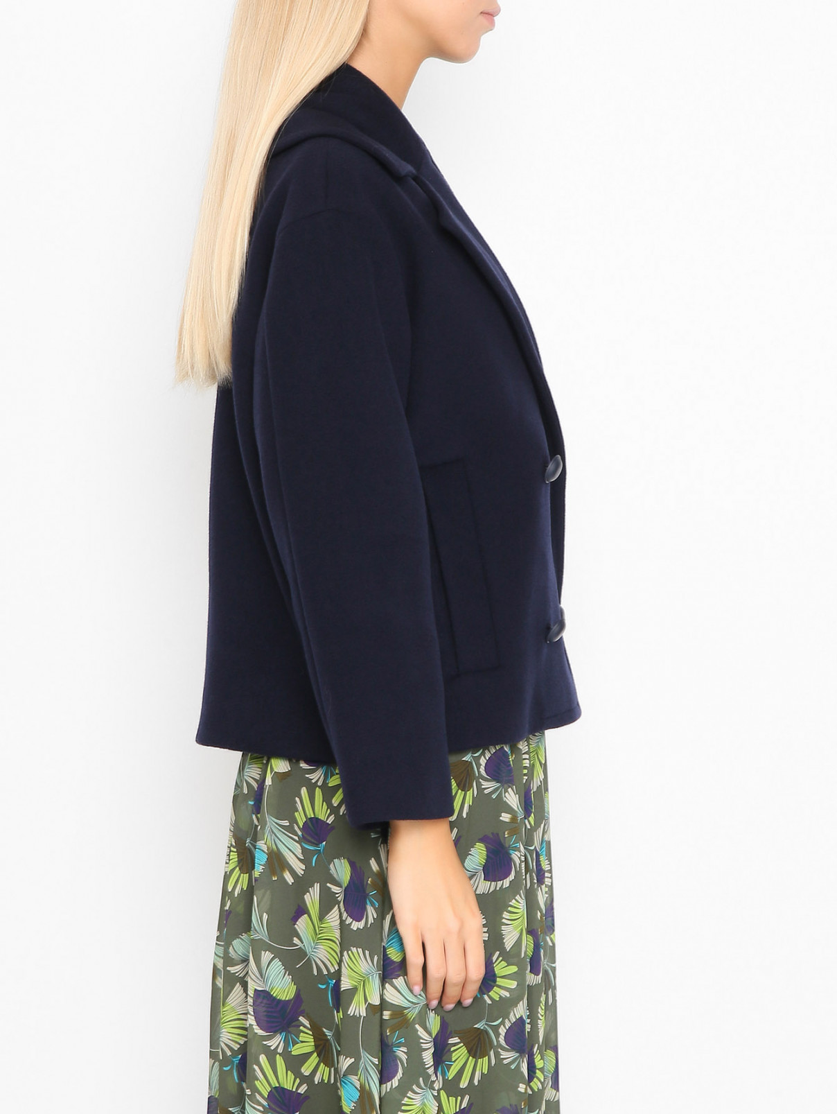 Двубортное полупальто из шерсти Weekend Max Mara  –  МодельВерхНиз2  – Цвет:  Синий