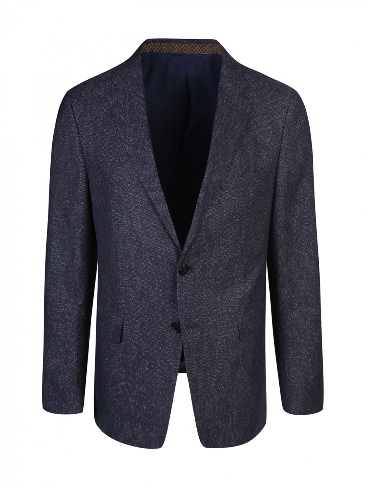 Пиджак из хлопка и шерсти с узором Etro  –  Общий вид  – Цвет:  Синий