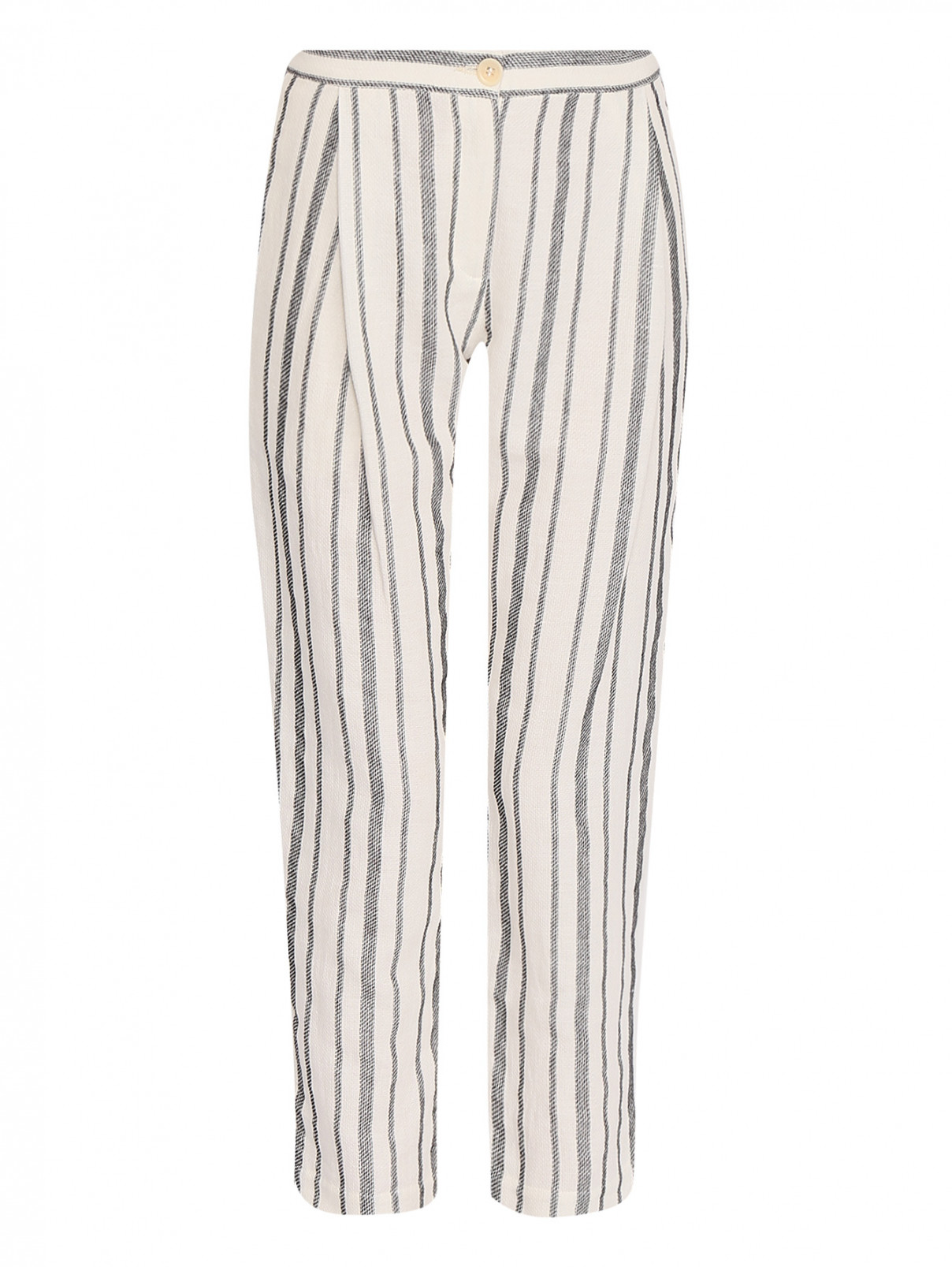 Укороченные брюки из хлопка и льна с узором полоска PennyBlack  –  Общий вид  – Цвет:  Белый