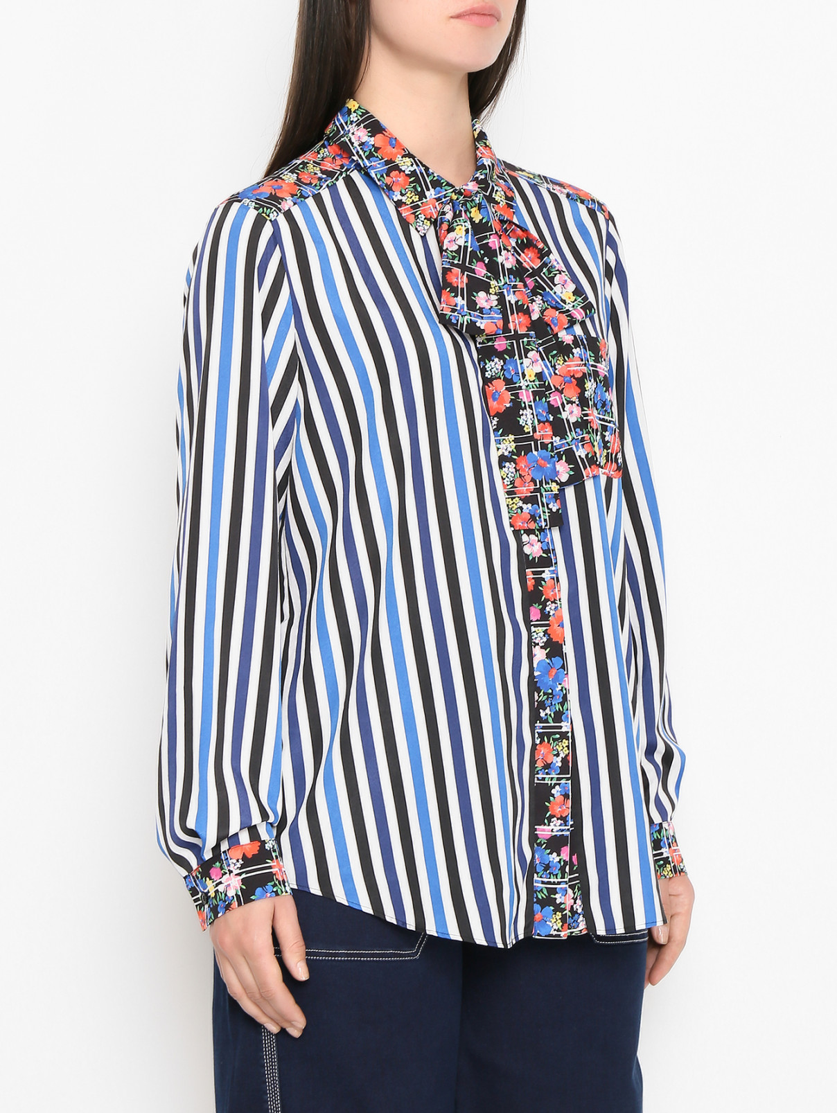 Блуза в полоску с цветочным узором Persona by Marina Rinaldi  –  МодельВерхНиз  – Цвет:  Узор