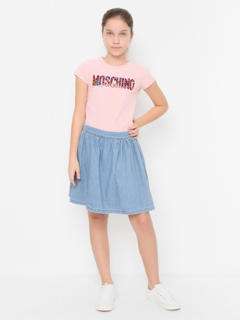 Хлопковая футболка с принтом Moschino - МодельОбщийВид