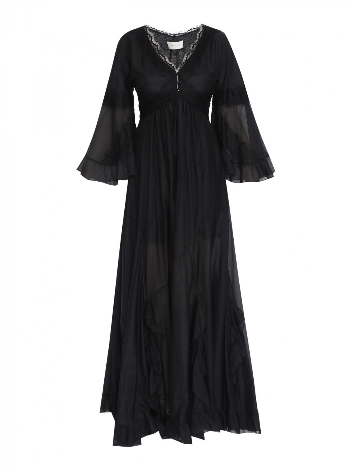Платье из хлопка и шелка с кружевной отделкой Ermanno Firenze  –  Общий вид  – Цвет:  Черный