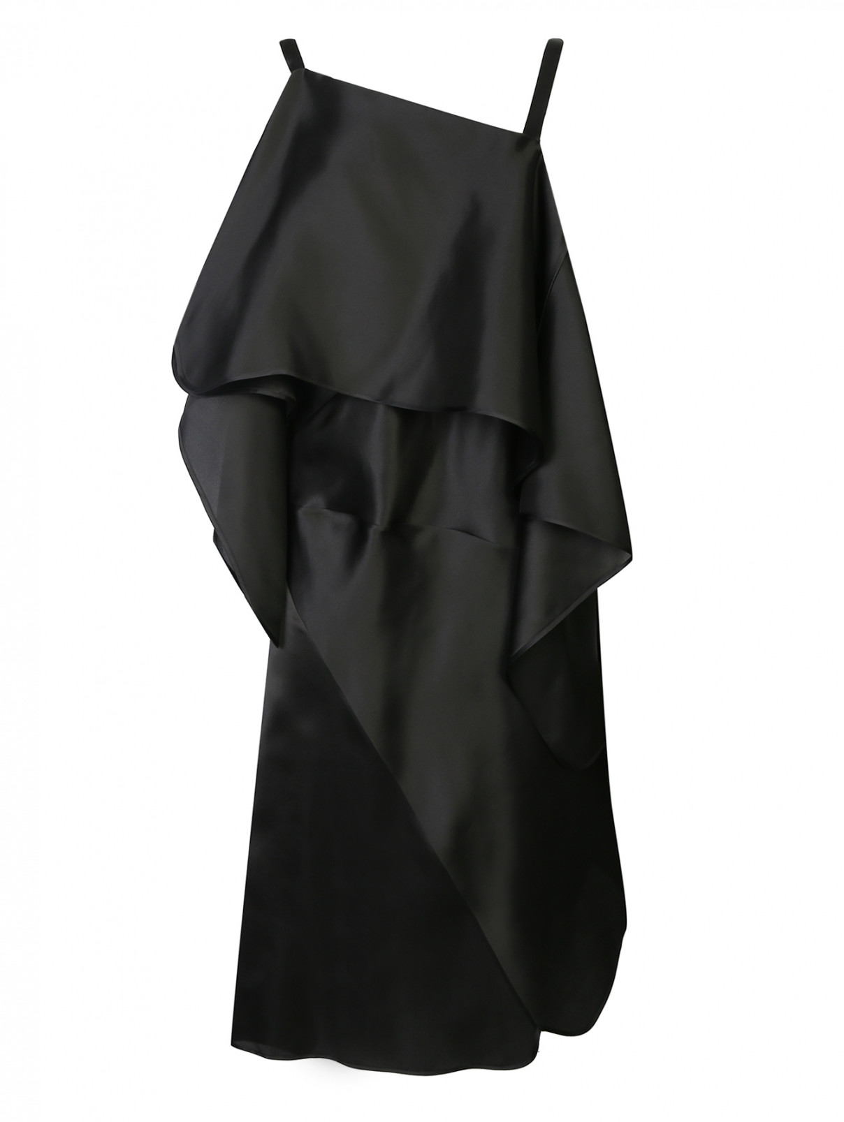 Платье из шелка ассиметричного кроя на бретелях Nina Ricci  –  Общий вид  – Цвет:  Черный