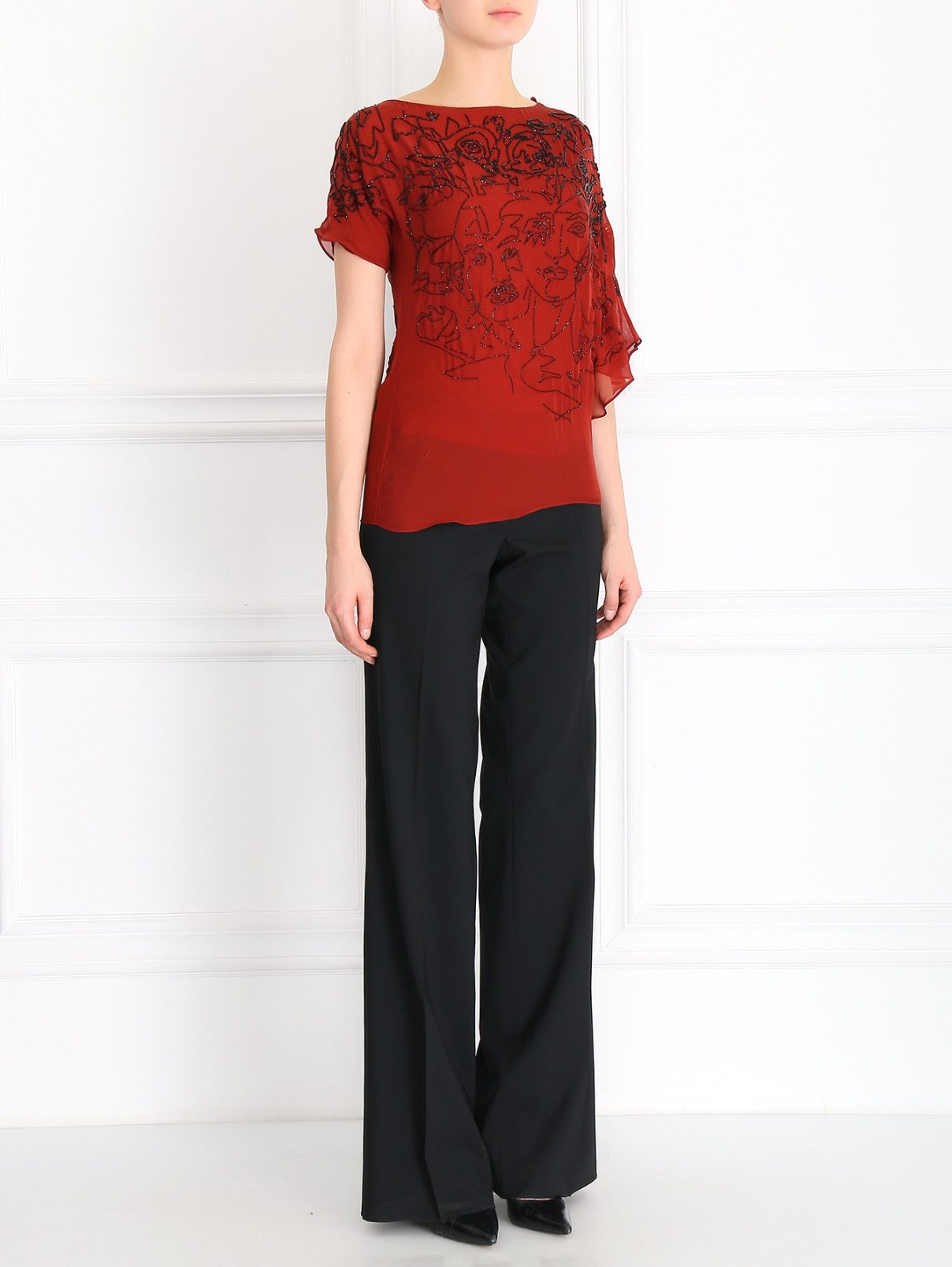 Блуза из шелка декорированная стеклярусом Jean Paul Gaultier  –  Модель Общий вид  – Цвет:  Оранжевый