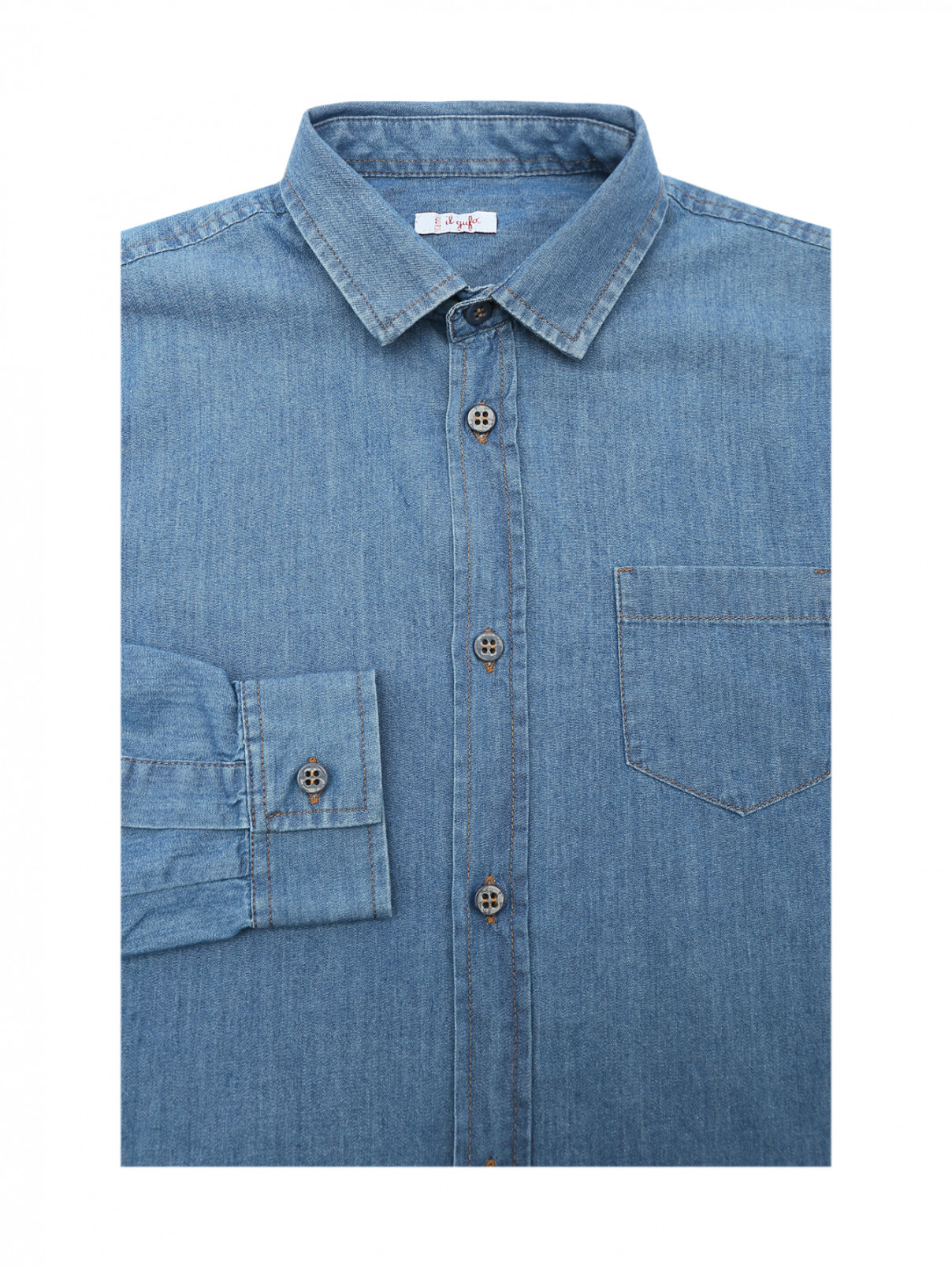 Рубашка из денима с карманом Il Gufo  –  Общий вид  – Цвет:  Синий
