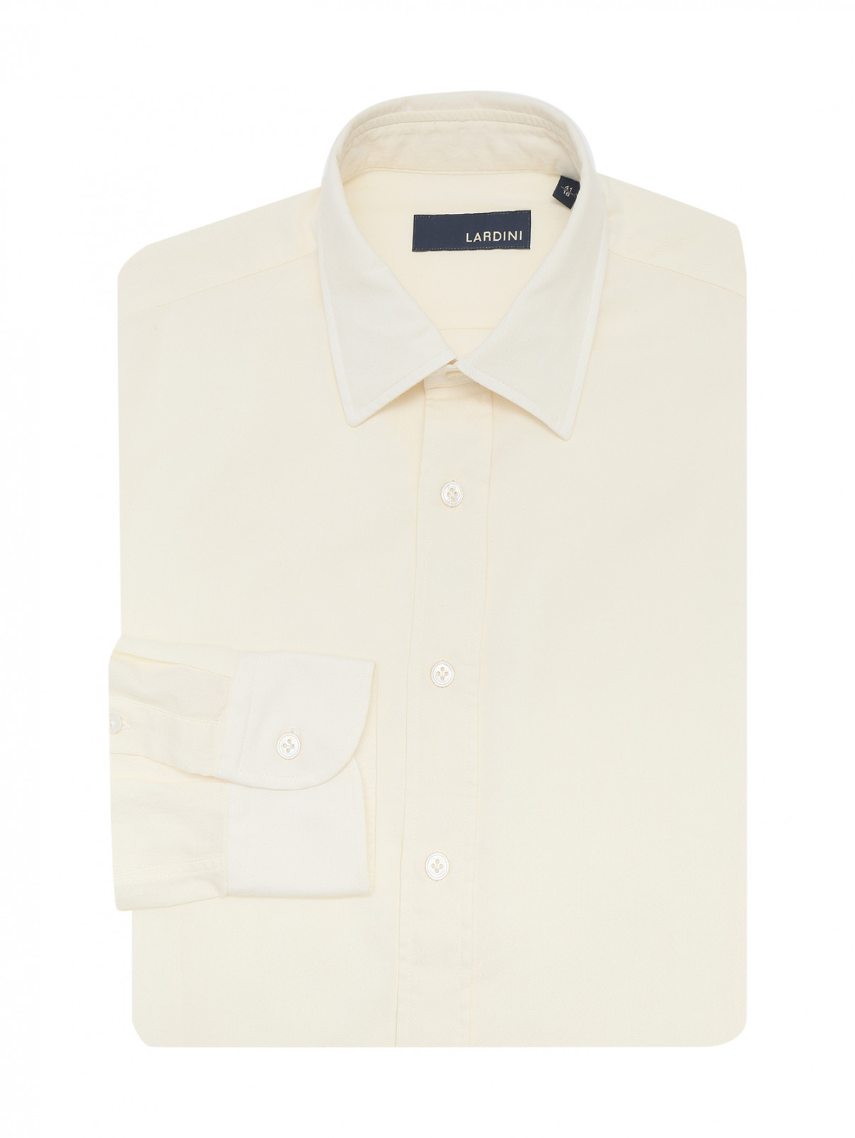 Однотонная рубашка из хлопка и шерсти LARDINI  –  Общий вид  – Цвет:  Бежевый