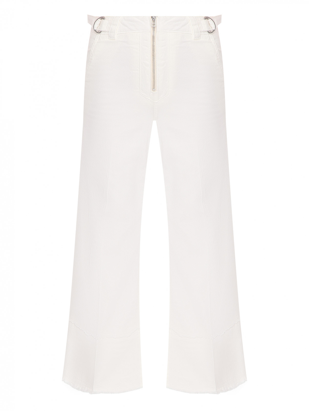 Джинсы-клеш декорированные молнией и вышивкой на кармане Max&Co  –  Общий вид  – Цвет:  Белый