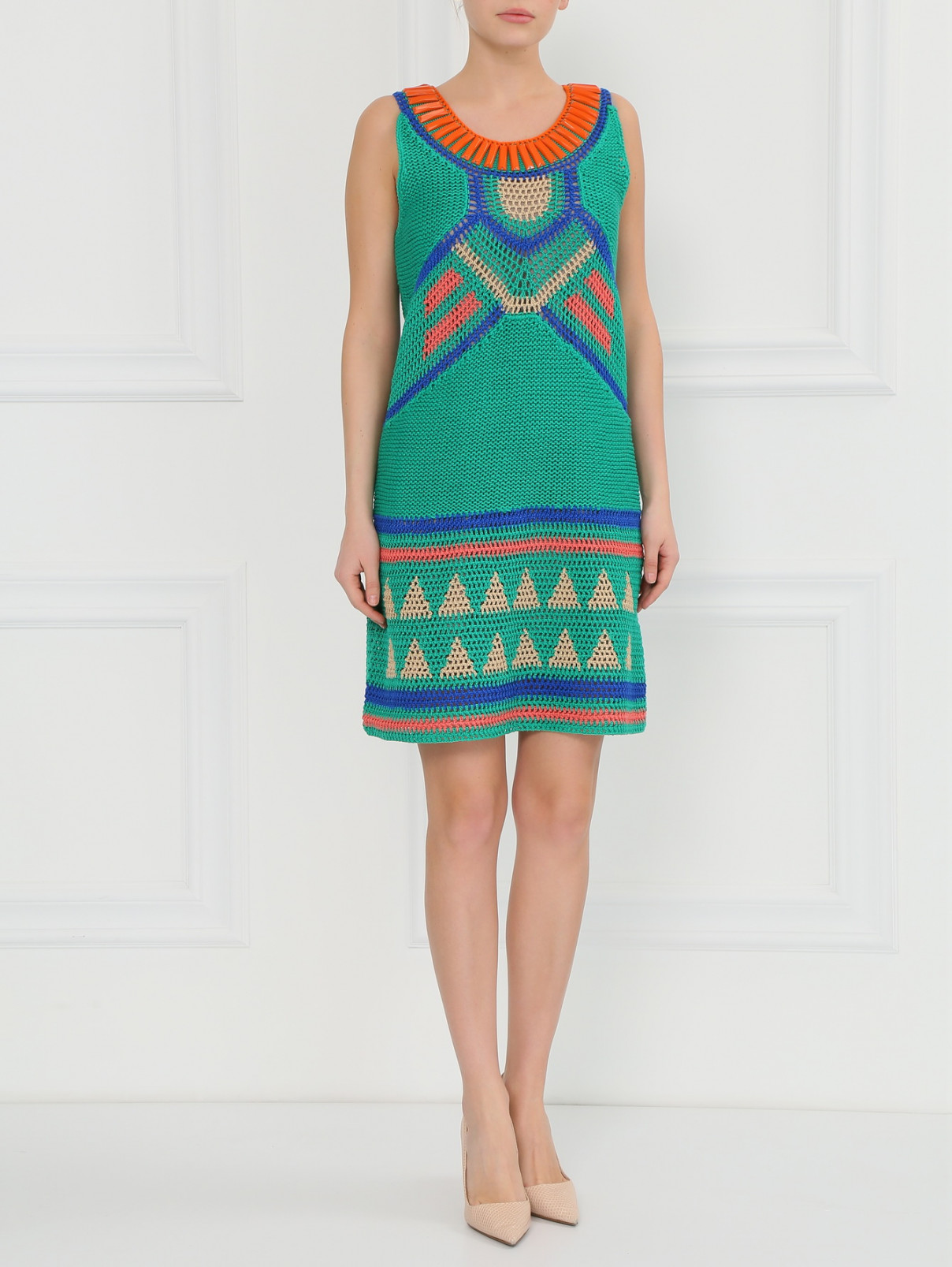 Платье-мини из хлопка с узором Alberta Ferretti  –  Модель Общий вид  – Цвет:  Зеленый
