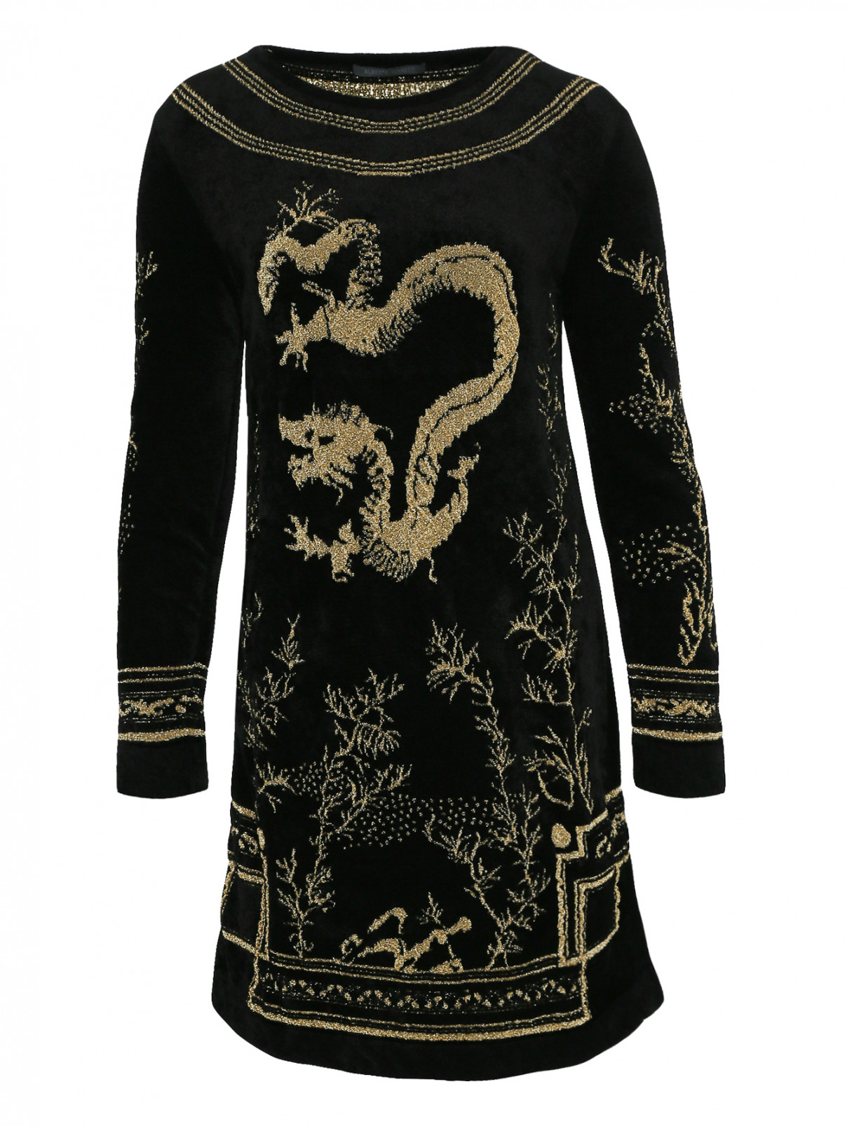 Платье-мини свободного кроя с декоративной вышивкой Alberta Ferretti  –  Общий вид  – Цвет:  Черный